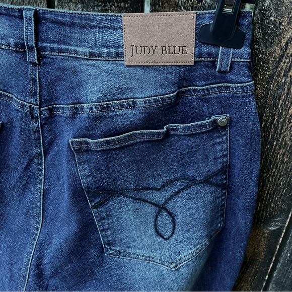Judy Blue High Waist Exposed Button Fly Straight Jeans NWT In Dark Wash Sz 7/28 - Picture 7 of 15